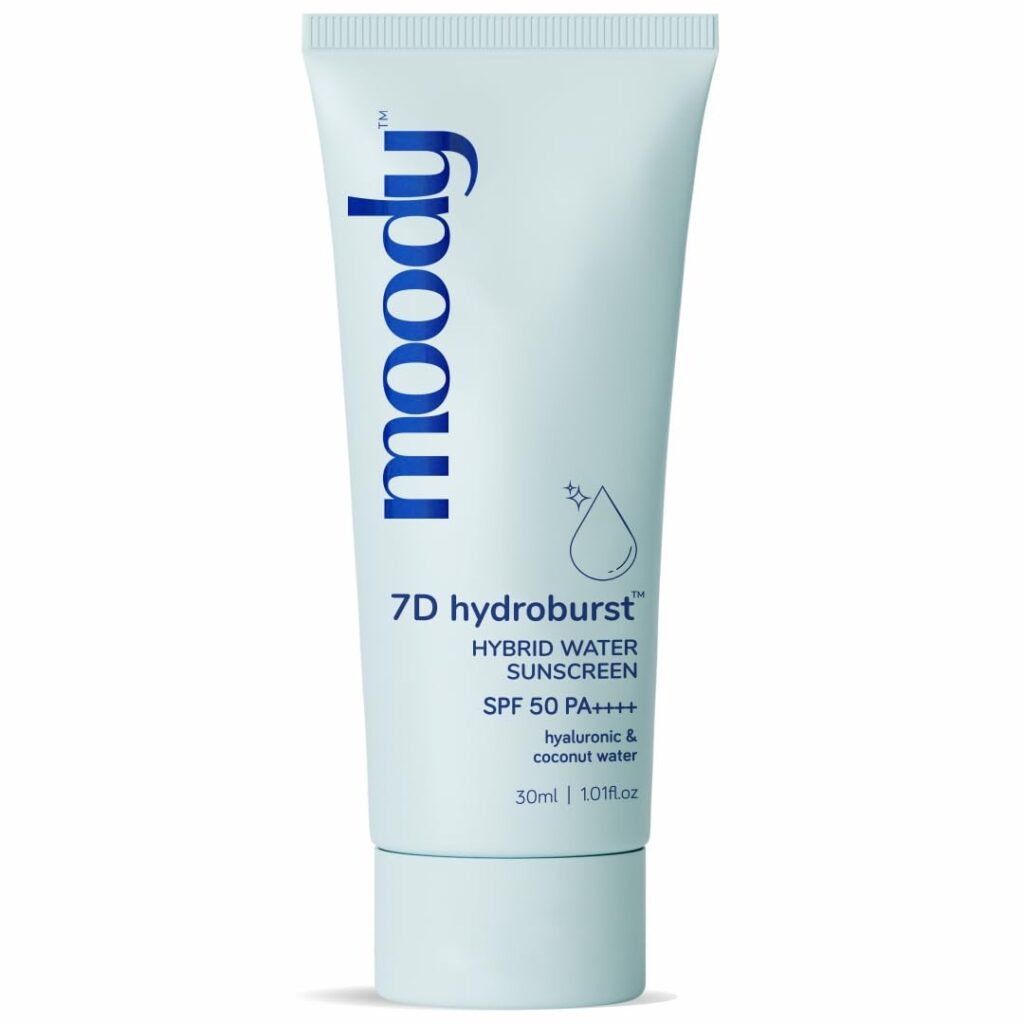 Moody Hydro Burst Water Sunscreen With Hyaluronic & SPF 50 PA +++ UVA/B Protection | Sunscreen spf 50 | moisturizer For Face | sunscreen For Oily Skin, 30ml