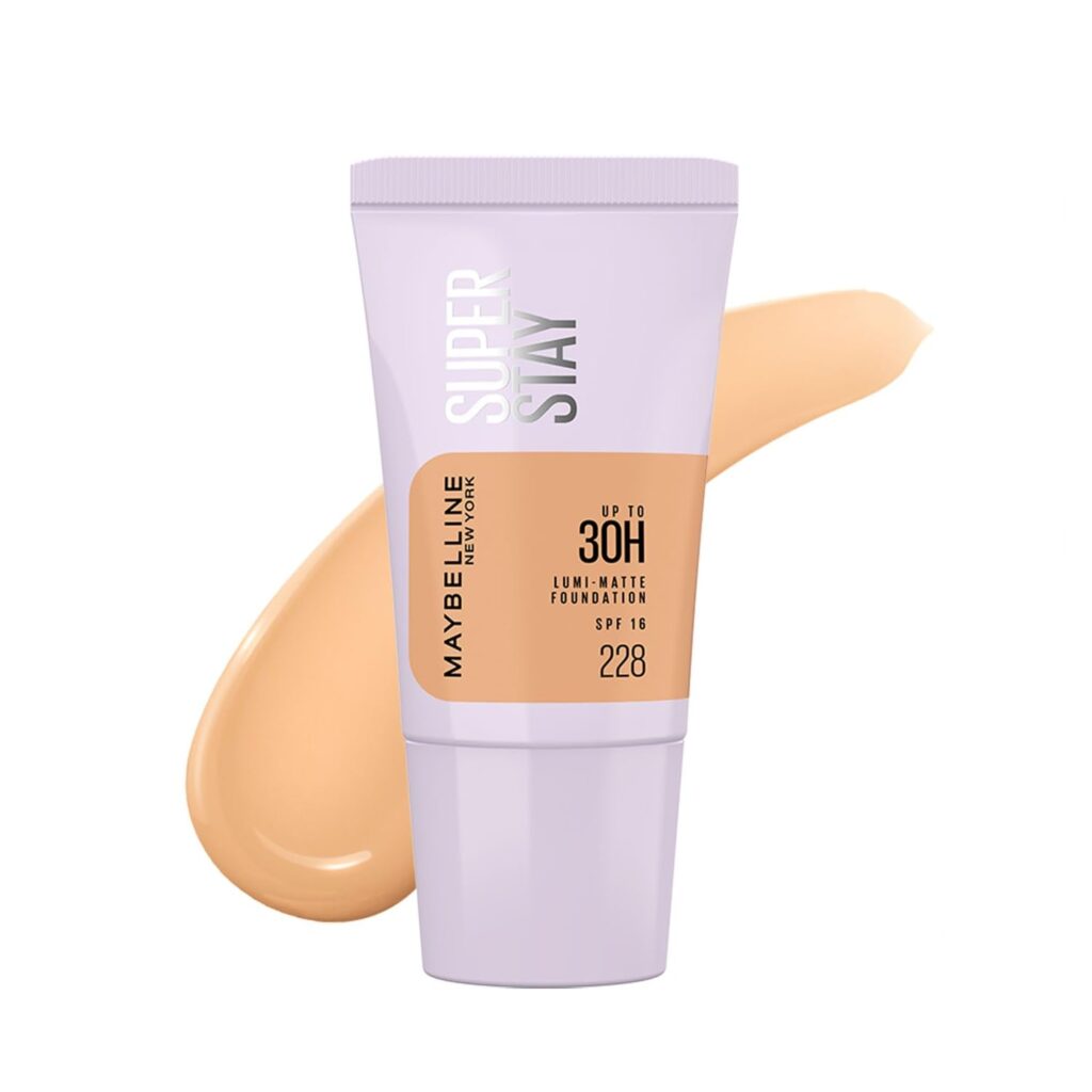 Maybelline New York Super Stay Lumi-Matte Foundation- 228, 30H Wear, Lightweight, Suitable for all Skin Types, Soft Glow, Buildable Coverage, 18ml