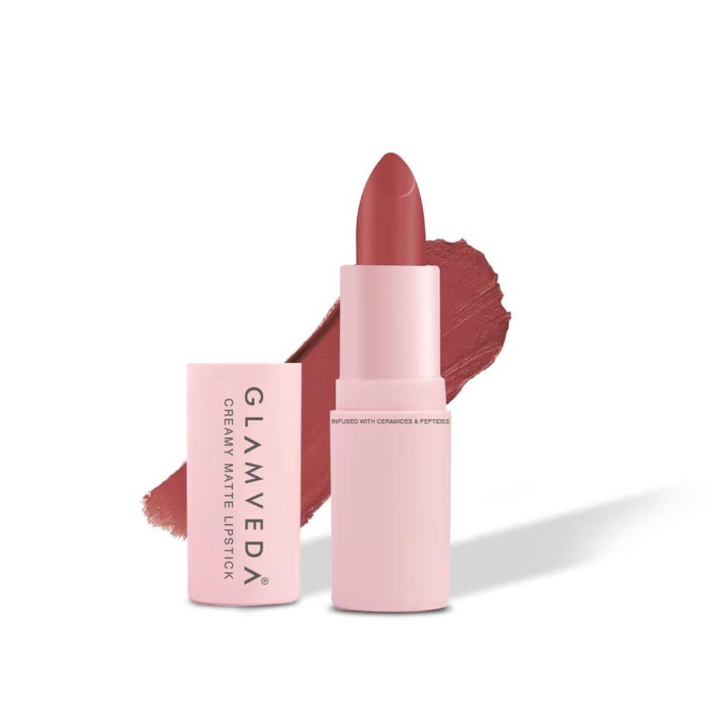 Glamveda Creamy Matte Long Lasting Lipstick with Ceramides & Peptides, Lightweight, 12 Hour Wear, Smudgeproof & Transferproof - Chilli 308