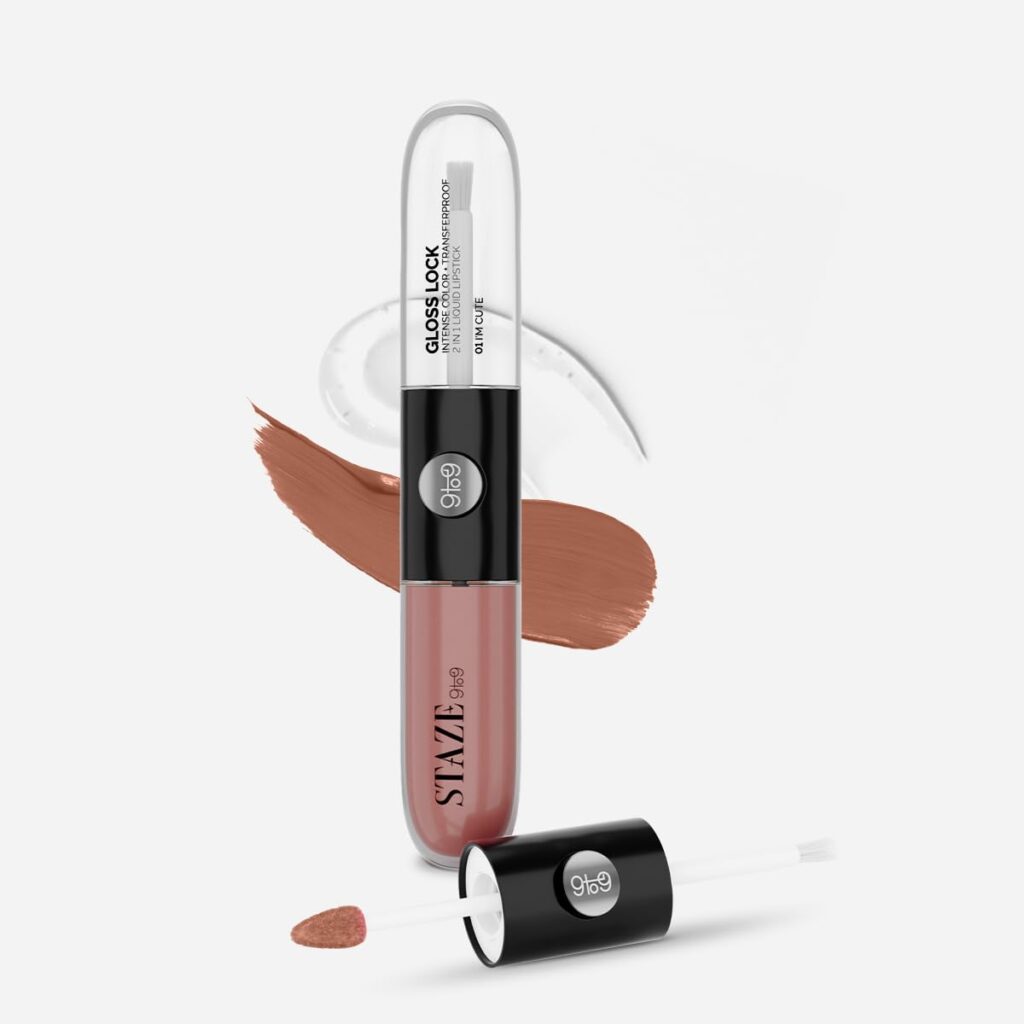 Staze 9To9 Glossy Lock 2-In-1 Liquid Lipstick|Lip Gloss For Long-Lasting Fuller&Pump-Up Pigmented|Transfer-Proof&12Hrs Long Stay With Intense Color Payof F|Lightweight&Comfortable|04 I'M Shy|7G