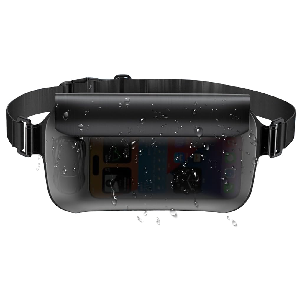 GUSTAVE® Beach Waist Bag Waterproof Touch Screen TPU Waist Phone Bag Double Zip Lock Strips Closure Design with External Hook and Loop Closure Waist Pouch Dry Bag for Beach, Swimming, 25x13cm