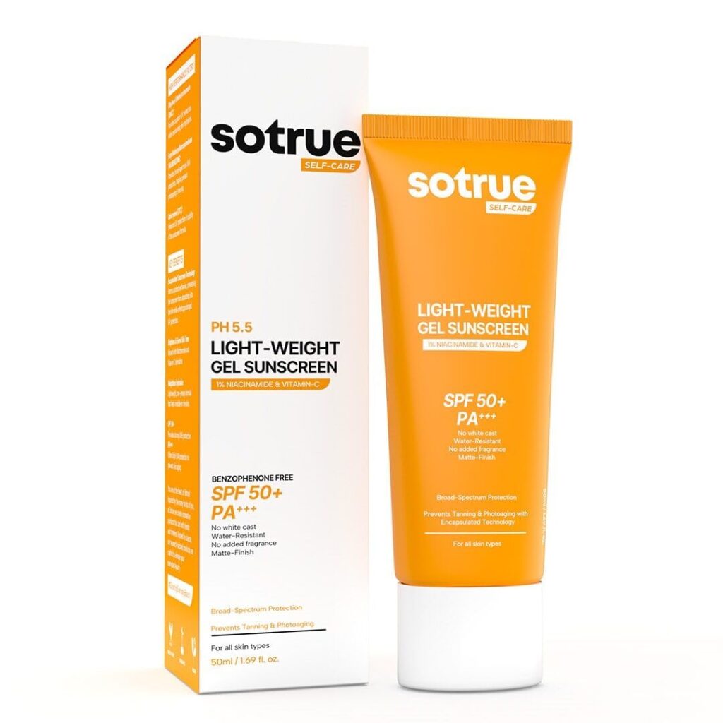 Sotrue Lightweight Gel Sunscreen SPF 50+ PA+++ for Face | Matte Finish & Water-Resistant | No White Cast, 1% Niacinamide & Vitamin C | Broad Spectrum UV Protection | Fragrance-Free | All Skin Types | 50ml