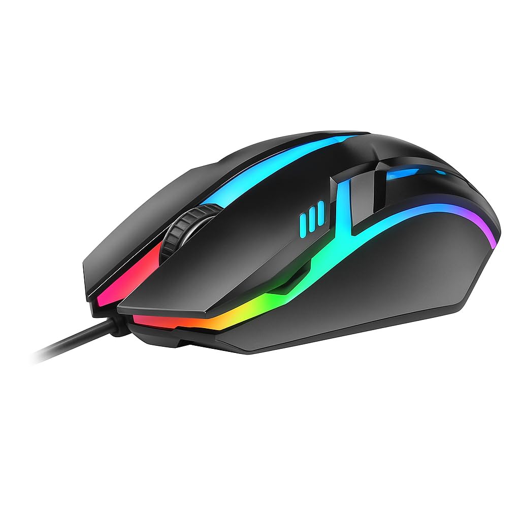 S28 Wired Gaming Mouse with Colorful LED Light | USB 2.0 Optical Mouse for Laptop/Desktop | 3 Buttons | 1600 DPI | Ergonomic & Ambidextrous | Windows/Mac Compatible – Black White