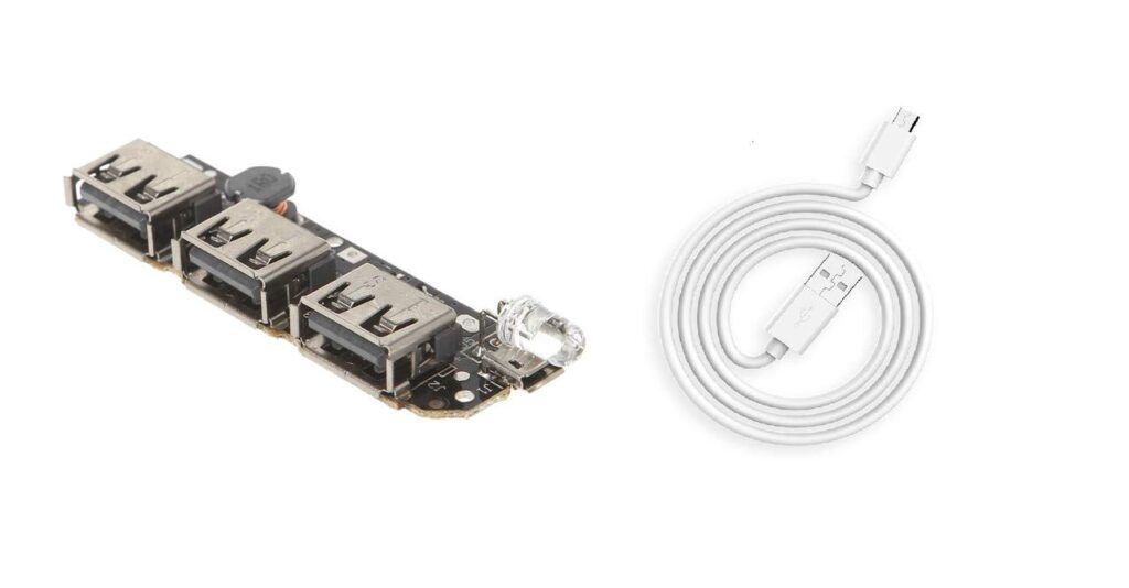 DC 5V 2.1A 3 USB Power Bank Battery Charger Module Circuit Board Step Up Boost DIY Kit with Mobile Charging Data Cable,Blue