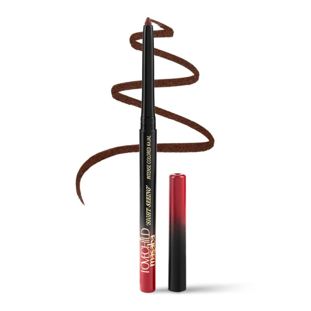 LoveChild Masaba Colored Kajal, Coorg Coffee (Dark Brown)- Intense Color, Smooth Glide, Waterproof, Smudge-Proof Eye Pencil with Almond Oil, 0.3 g