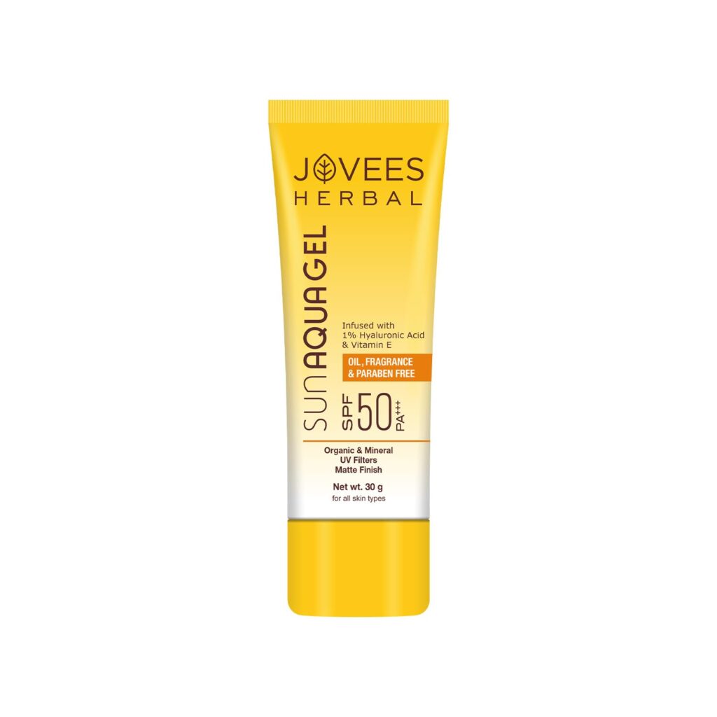 Jovees Herbal Sun Aqua Gel SPF 50 PA+++ | Lightweight, Water-Like Texture | 1% Hyaluronic Acid | Non-Greasy, No White Cast | Perfect for Oily & Combination Skin 30g