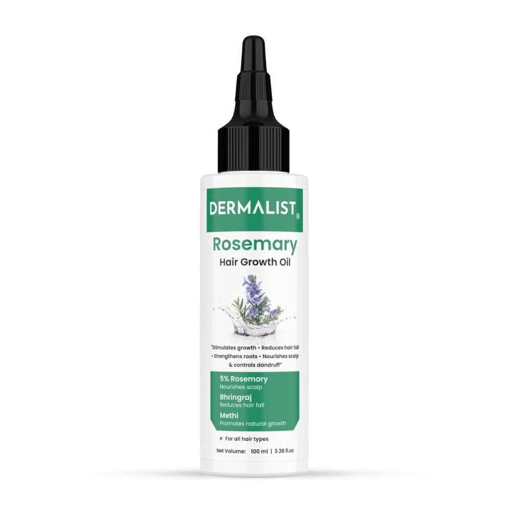 Dermalist Rosemary Hair Growth Oil with Rosemary & Bhringraj Extract | Reduces Hair Fall & Strengthens Hair | Promotes Hair Growth | Non-Sticky Hair Oil for Men & Women – 100 ml