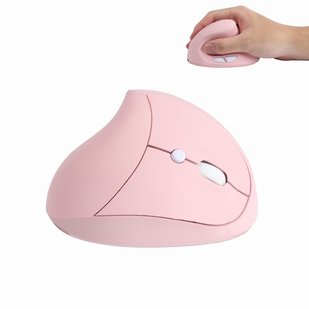 Ergonomic Mouse, 2.4G Wireless Vertical Optical Mouse, Ergo Mouse High Precision Optical Mice with Adjustable DPI 800/1200/1600DPI for Laptop, Desktop, PC, MacBook(Rechargeable Pink)