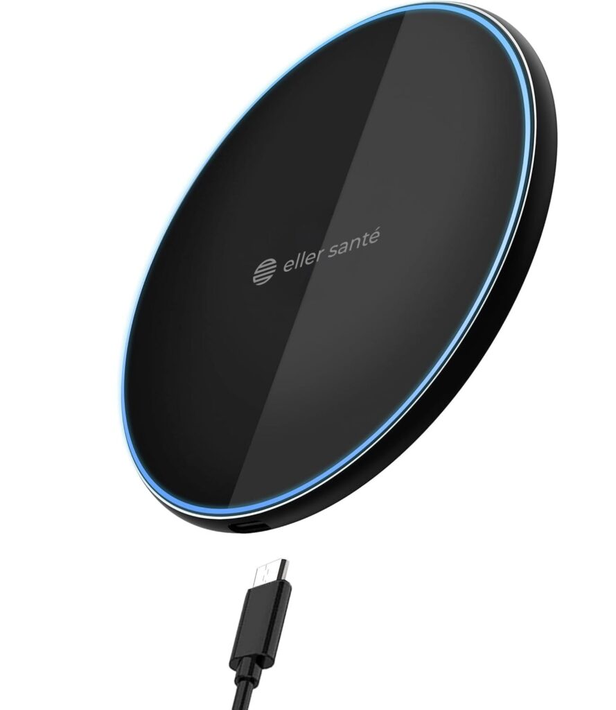 eller santé® 15W Wireless Charger Oxford Fast Charging Pad PD Qi-Certified Type C Cable for 17/17 Air/17 Pro/17 Pro Max, iPhone 16/16 Plus/16 Pro/Max, iPhone 15/14/13/12/11 Series- Black