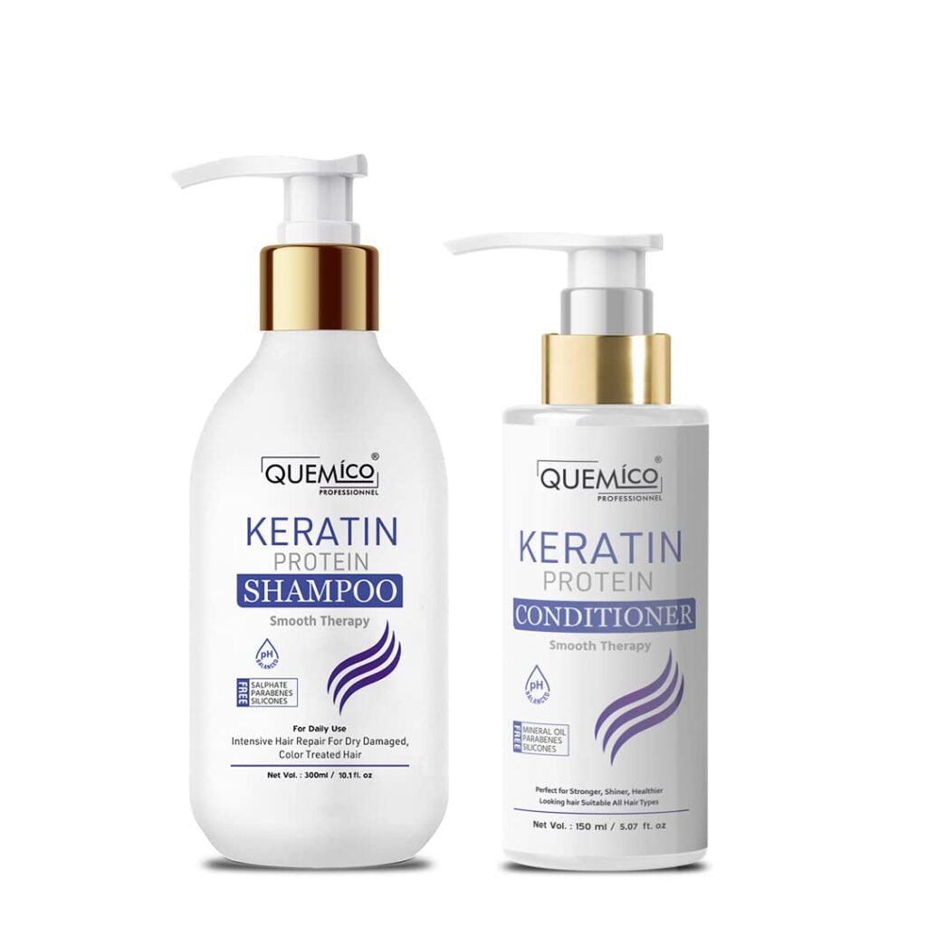 Sulphate Free Keratin Shampoo and Conditioner Combo Set | Keratin Protein Smooth Shampoo (300ml) and Conditioner (150ml) | No Sulphate, Parabens & Silicones Added | Set Of 2