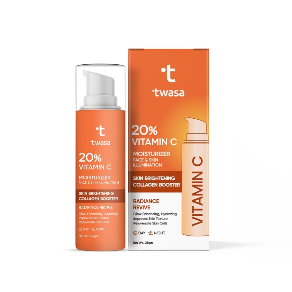 Twasa Vitamin C Face Moisturizer For Reduces Skin Dullness, Lightweight & Oil Free Moisturiser to Hydrate & Brighten Skin, for Men & Women, All Skin Types - 25g