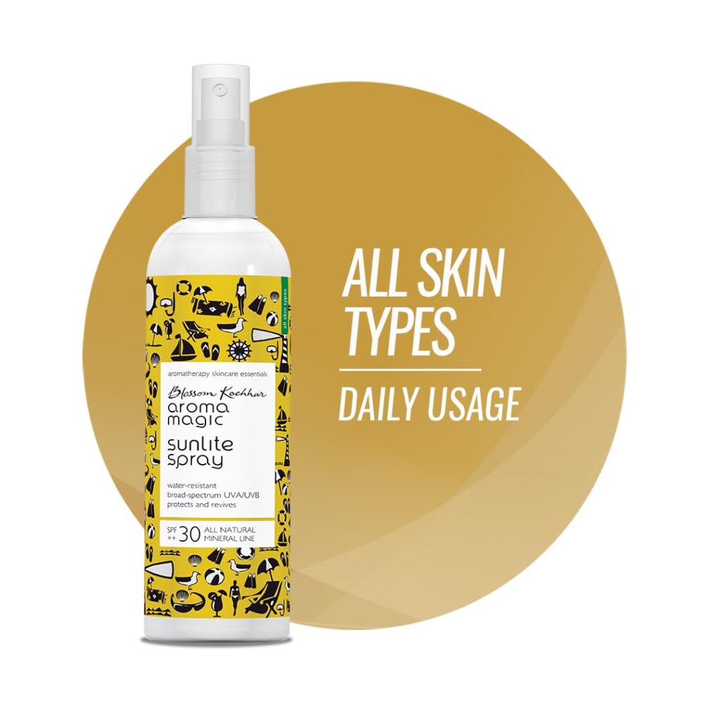 Aroma Magic Sunlite Spray | sun protection SPF30++, rejuvenate, protect & prevent signs of aging | Vitamins B5, C, and E, Zinc Oxide, Glycerin, Allantoin, & Panthenol ? 100ml