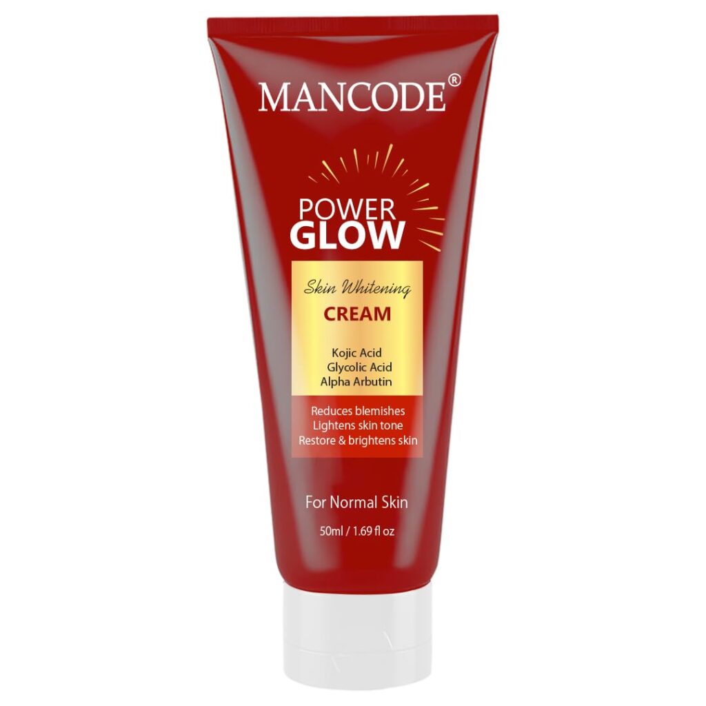 Mancode Power Glow Skin Glowing Cream with Kojic Acid, Glycolic Acid & Alpha Arbutin | Brightening & Hydrating Formula for Men | Reduces Dark Spots & Uneven Skin Tone | 50ml