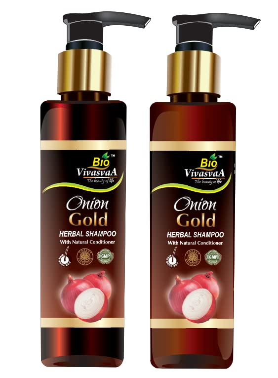 Bio Vivasvaa Onion gold Shampoo- 180Ml With Red Onion Seed Oil Extract and 9 Herbs, Reduces Hairfall & Boost Hair Growth- pack of 2