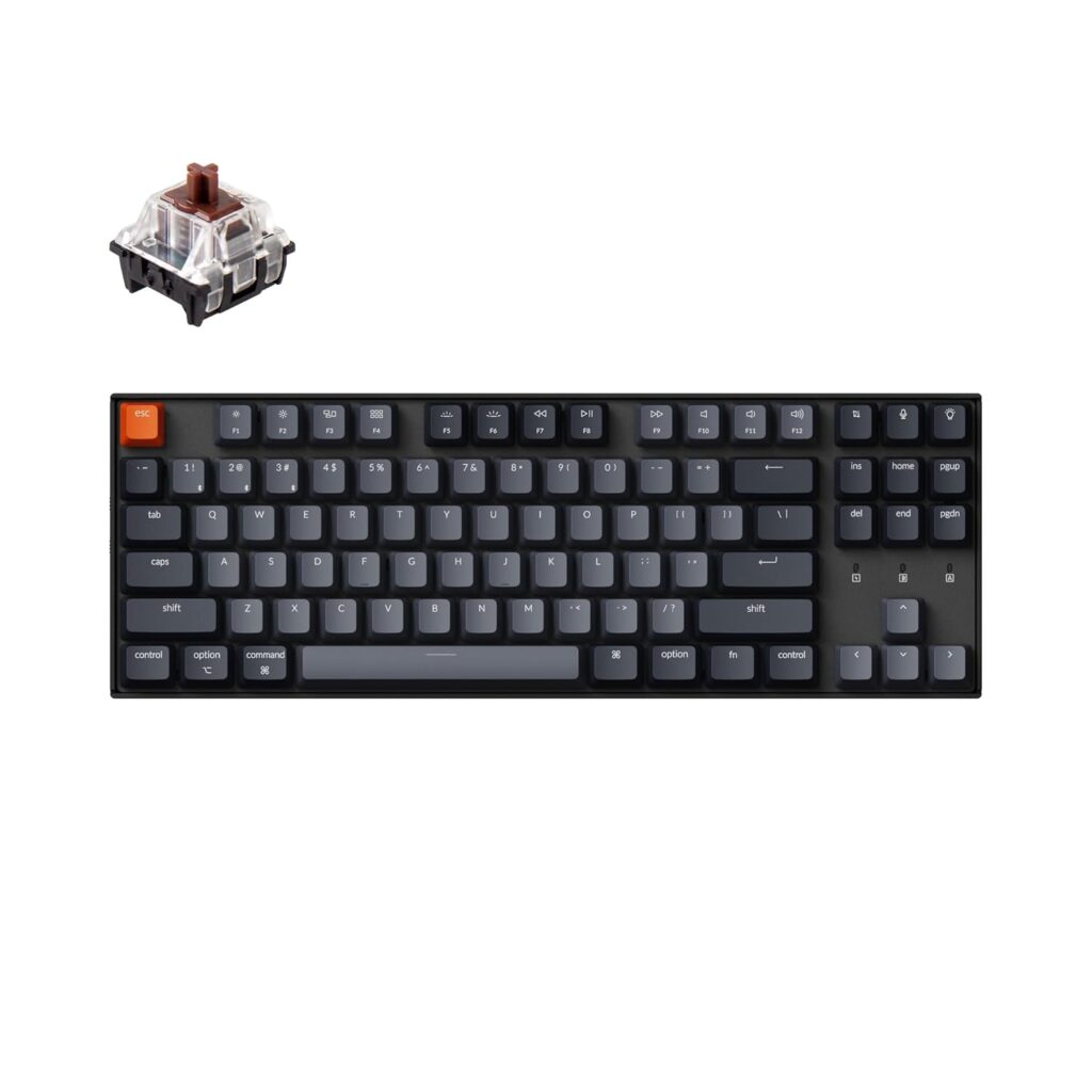 Keychron K8 Wireless Mechanical Keyboard, Tenkeyless Layout 87 Keys Multitasking Bluetooth/Wired RGB Backlit with Gateron Optical Brown Switch Compatible with Mac Windows