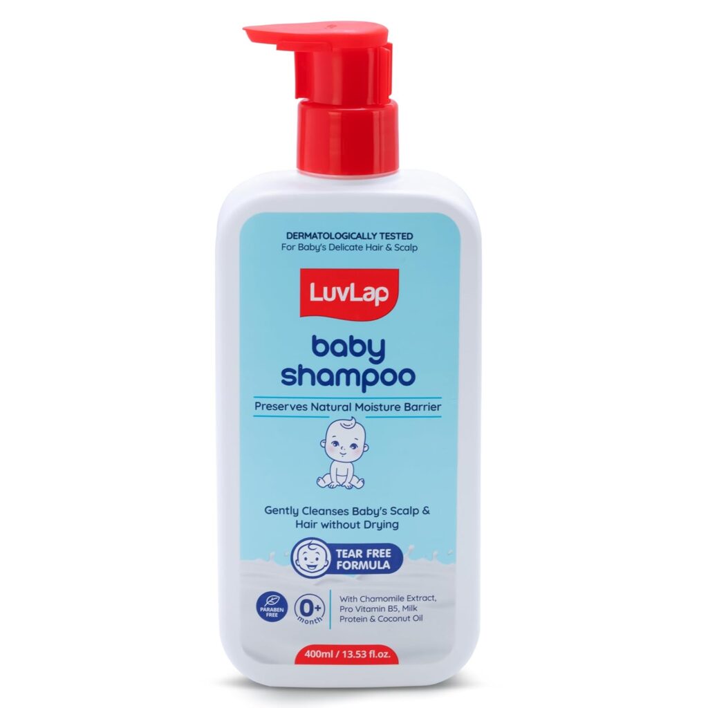 LuvLap Milky Soft Baby Shampoo - 400ml, Tear Free Formula, with Milk Protein, Vitamin E & Coconut Oil, Shea Butter & Chamomile, Gentle Care for Baby's Soft Hair, No Paraben, Dermatologically Tested