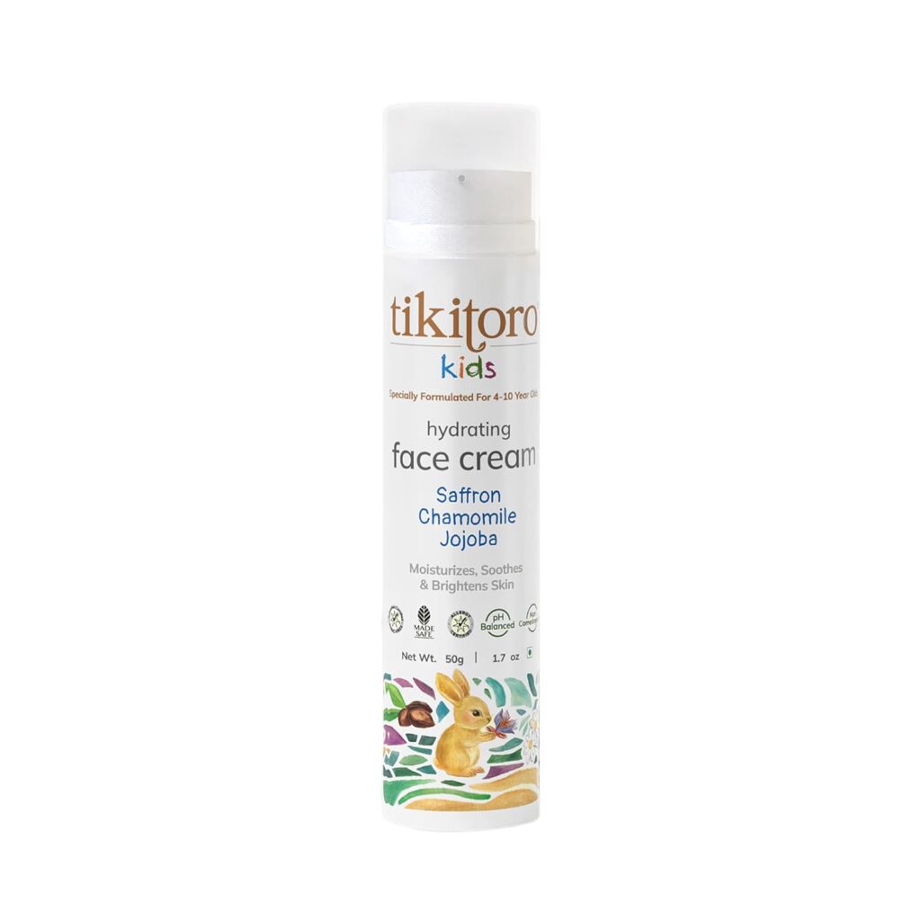 Tikitoro Kids Hydrating Face Cream with Saffron, Chamomile & Jojoba Oil | Lightweight Face Moisturizer for All Skin Types | Non-Comedogenic | (Age: 4+) (50grams x 1)