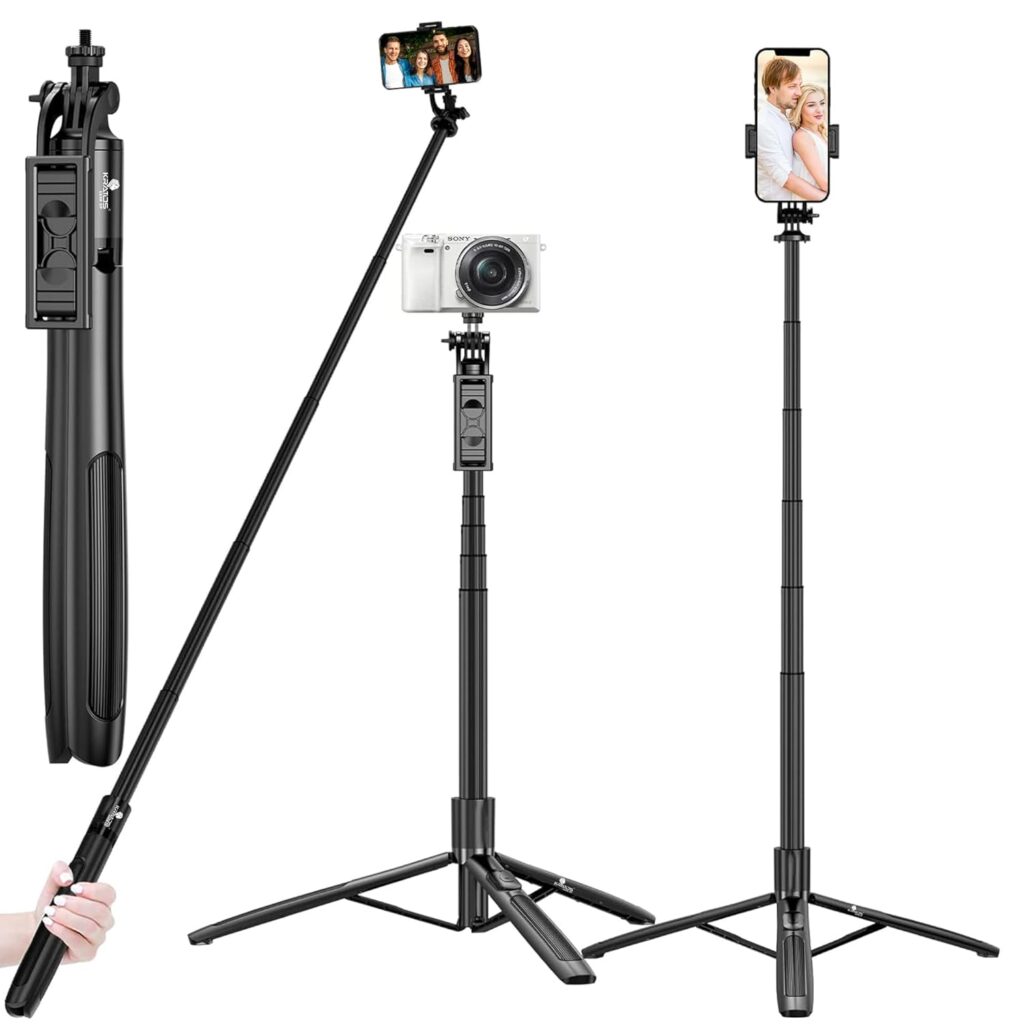 Kratos K11 Long Selfie Stick Tripod Stand Aluminum 60 inch, Multifunctional Bluetooth Tripod for Mobile Phone for Vlogging, Live Stream, Selfies, 1/4" Screw for Action Camera Ring Light, Gopro
