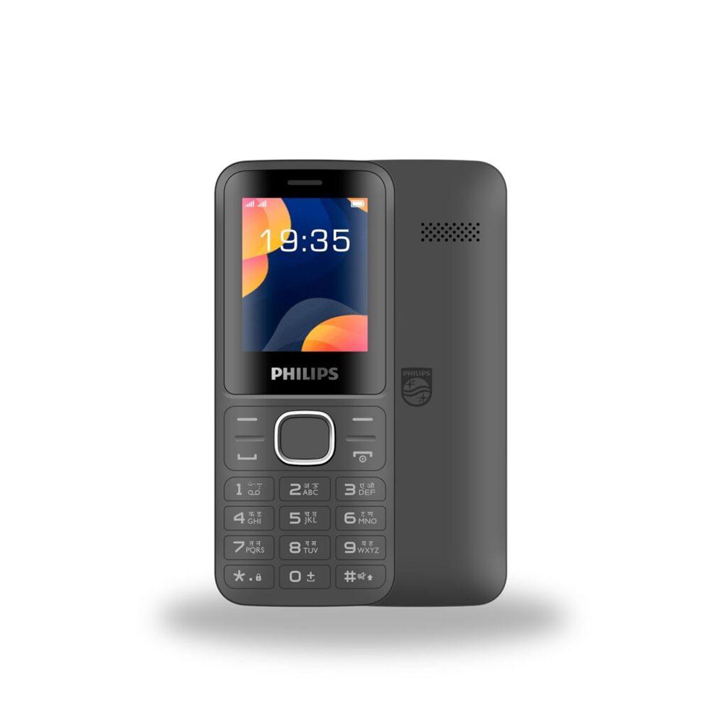 Philips All-New E2104 Dual Sim keypad Phone (with Voice Talker Feature) | Loud 2030mm Speaker | Long Lasting Battery | Projector Torch | Wireless FM | Digital Camera | Type C Charging (Cool Gray)