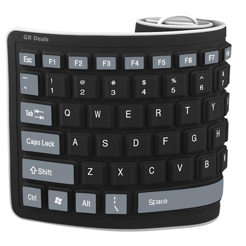 USB Wired Silicone Key-Board, Portable Key-Board for Laptop, PC, Notebook and Travel, Flexible Foldable and Rollup Key-Board, Waterproof, Dustproof and Lightweight. (Black-Grey)