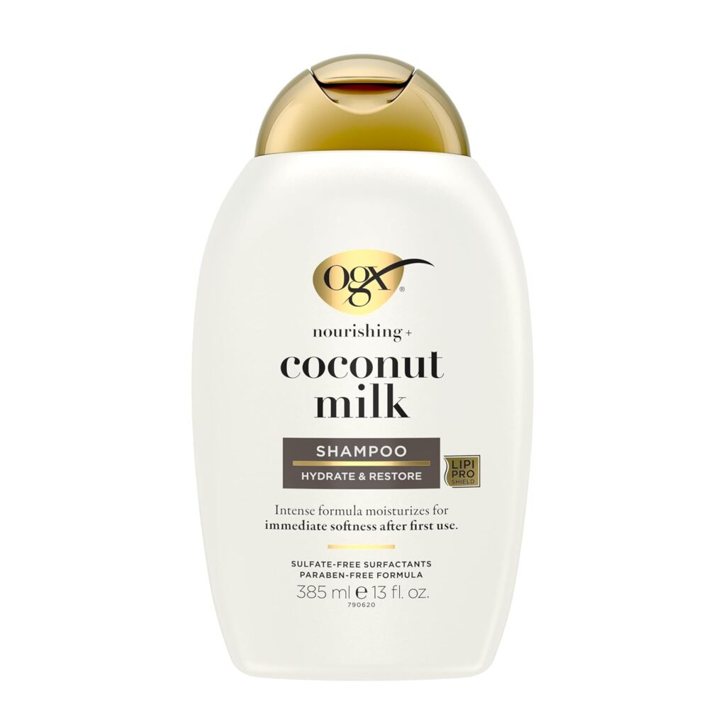 OGX Nourishing + Coconut Milk Moisturizing Shampoo | Strong & Healthy Hair Growth | Whipped egg proteins & Coconut Oil | Sulphate-Free Surfactants | Paraben-Free | 385ml
