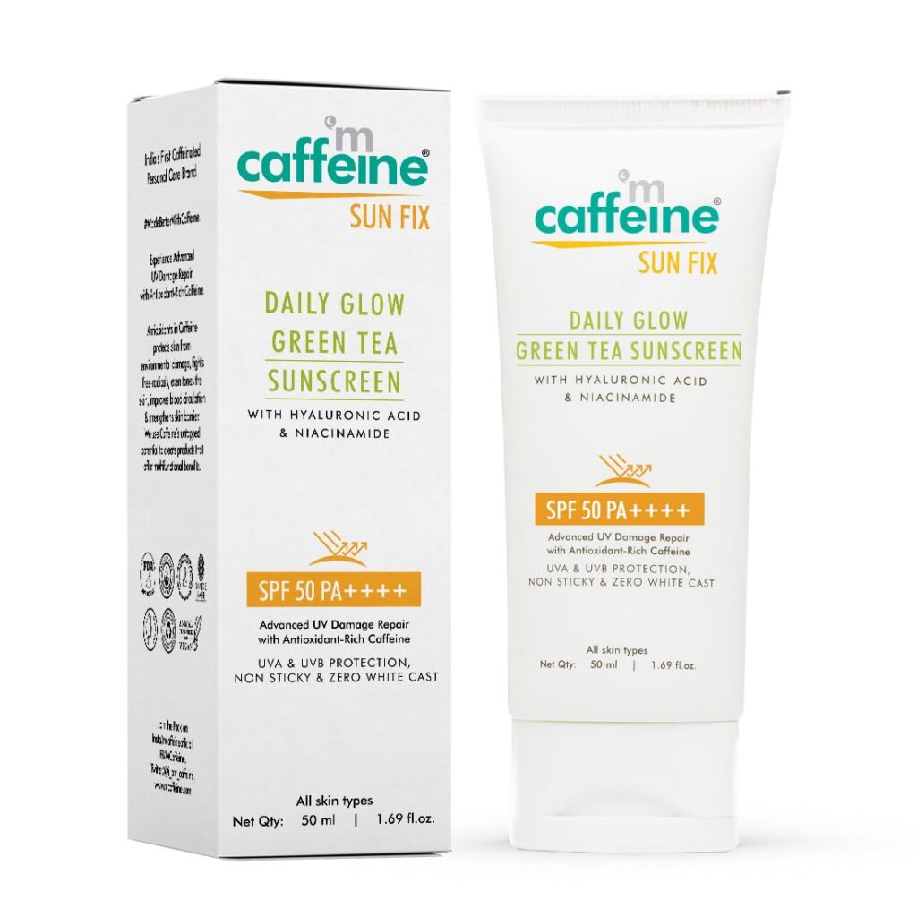 mCaffeine Niacinamide and Hyaluronic Acid Sunscreen SPF 50++ for Oily Skin | Mattifying, Zero White Care, Water Resistant & Non Sticky Sunscreen for Women & Men | Prevents Tan & UV Damage - 50ml