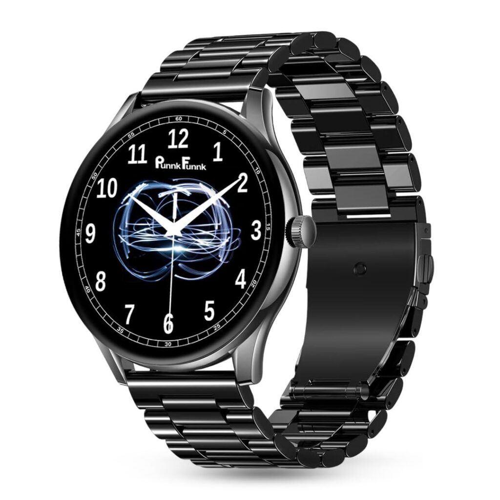 PunnkFunnk Glavito Round Dial Smartwatch 1.49" AMOLED Display, Bluetooth Calling, Functional Crown Control, 100+ Sports Modes, IP67, Health Tracking, 100+ Watch Faces for Men & Women (Metal Black)