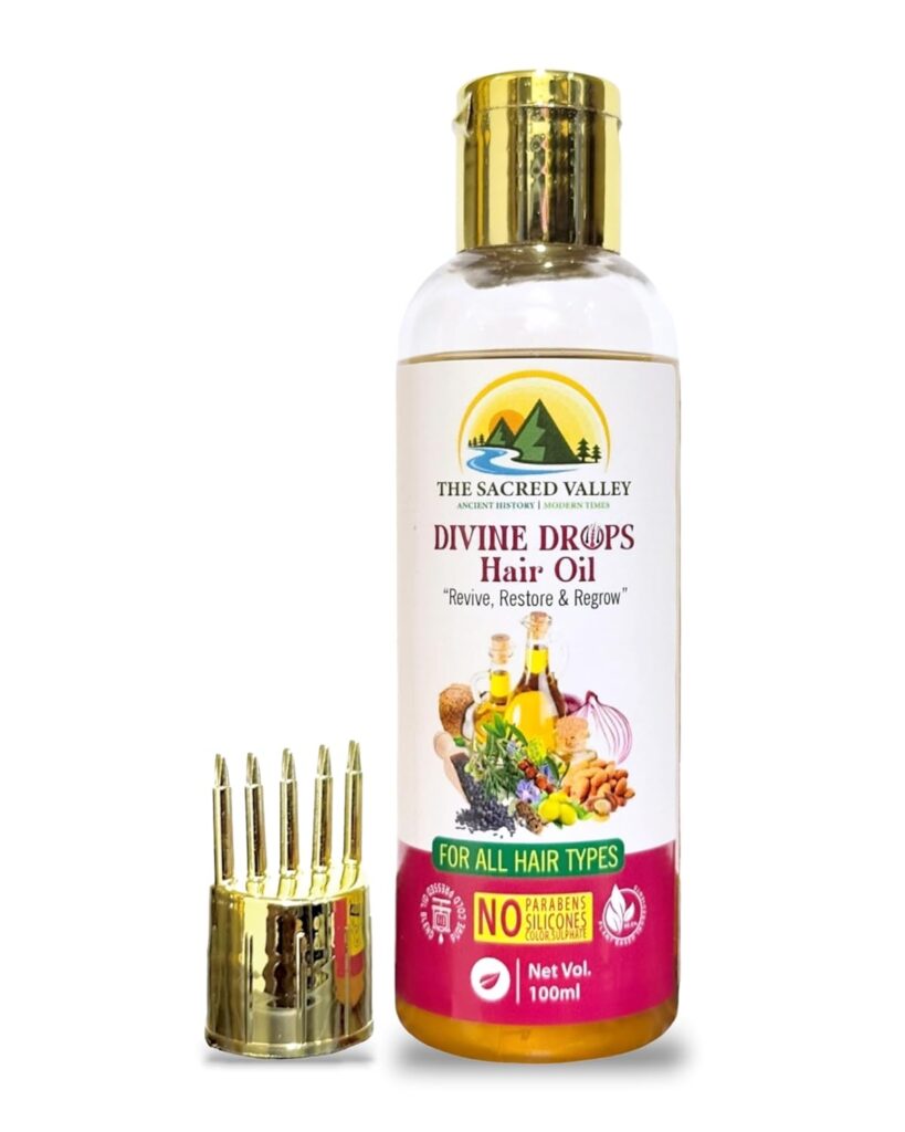 Divine Drop Hair Oil - 100ml | Non Sticky Formula | For Soft & Shiny Hair | Cold Pressed Blend with Rosemary, Almonds, Argan, Castor, Coconut, Extra Virgin Olive Oil and Vitamin E (Pack of 1)