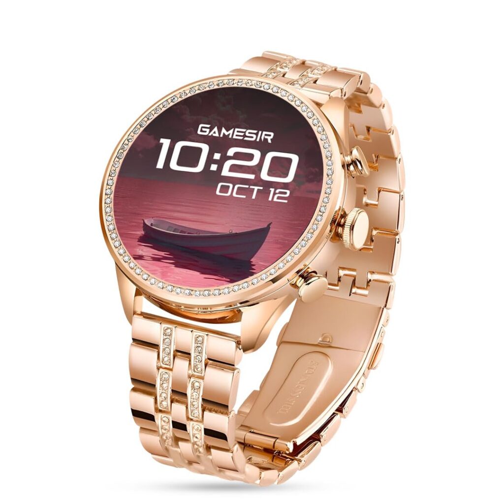 GameSir Gen 9 Smart Watch Rose Gold Chain Strap 1.69" AMOLED Display IP67 Waterproof High Resolution Bluetooth Calling 100+Sports Mode SPO2, Gifting Watch Luxury Round Dial Smartwatch for Men & Women