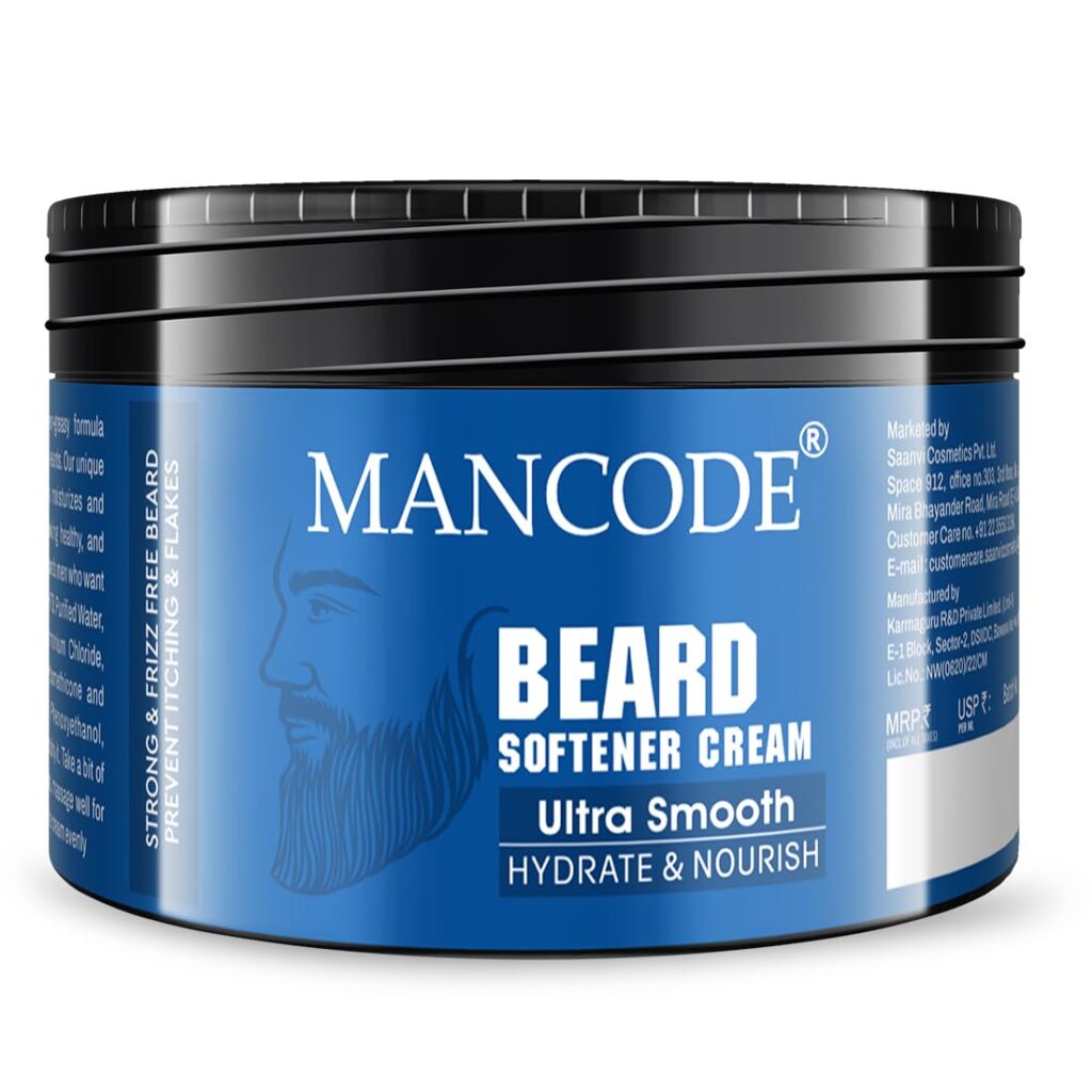 Mancode Beard Softener Cream - 100gm | for Frizzy Rough Dry Mustache and Beard | Long Lasting Moisturization & Nourishement | Mooch Beard Perfect Styling Cream | Argan Almond Walnut Oil Shea Butter Proteins and Vitamins Enriched | No Paraben No Sulfate (Pack of 1)