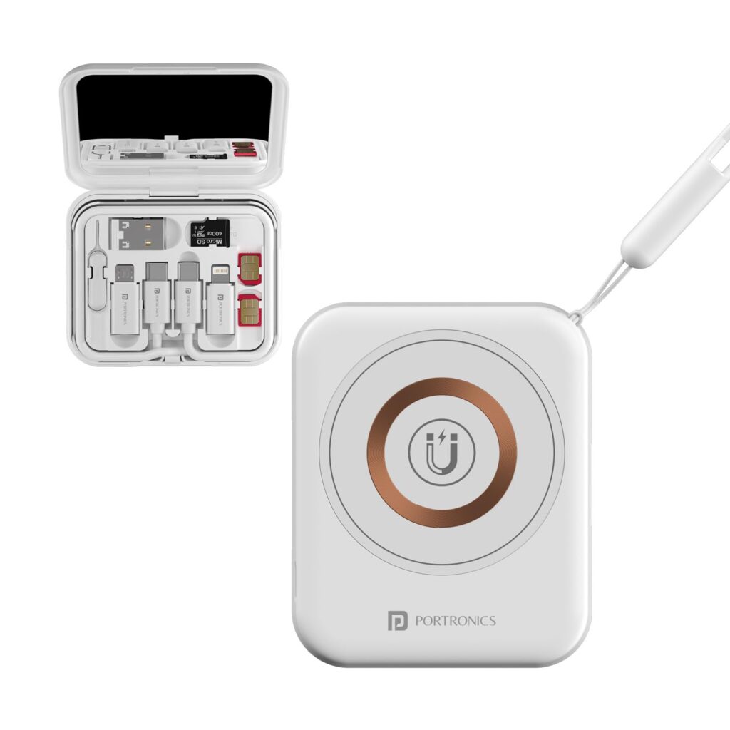 Portronics Smartpod 3 in 1 Wireless Charger with Multifunctional Cable & Cleaning Kit, Makeup Mirror, 60W Type C Cable, Mobile Stand, 5 in 1 Cleaning Kit, 15W Wireless Output, Light Weight (White)