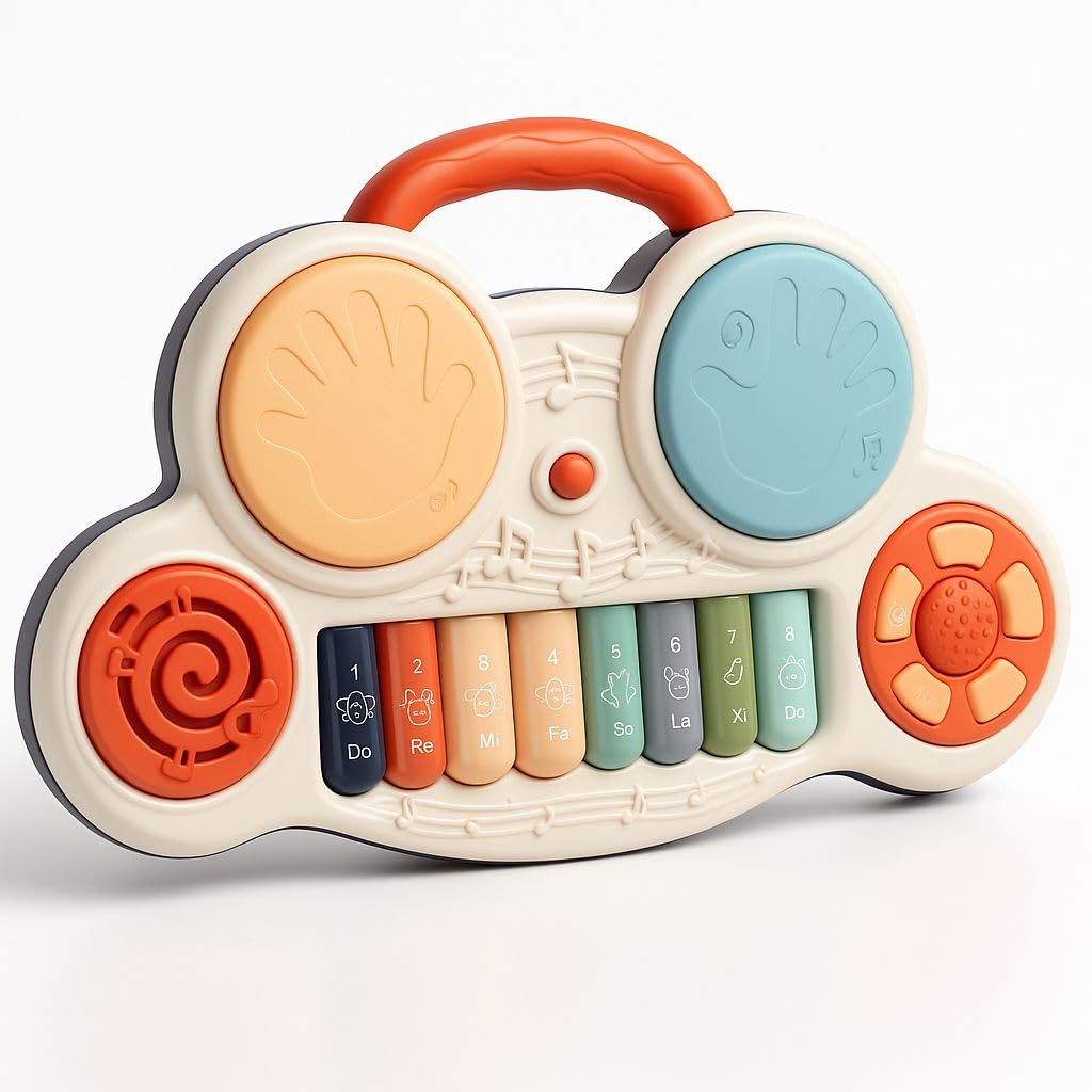 Cable World Drum Keyboard Musical Toys with Flashing Lights - Animal Sounds and Songs,Plastic,Multi Color(Pack of 1) for Baby, Kids and Tooders