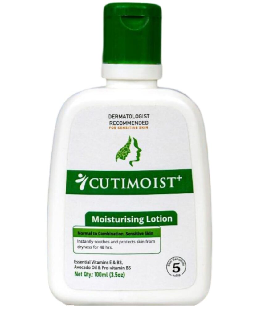CUTIMOIST Moisturizing Lotion For Normal To Combination for daily use, For all skin types, Sensitive Skin | Moisturizer With Niacinamide, Panthenol|Non-Greasy,Won'T Clog Pores|Dermatologist Recommended|Paraben,Sulphate,fragrance Free(Size- 100ml, Pack of 1)