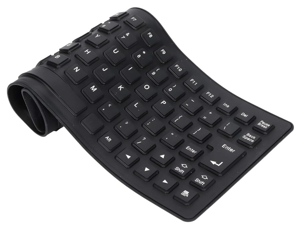 Foldable Silicone Keyboard, USB Wired Waterproof Rollup Keyboard, Compatible with Windows, PC, Laptop (Black)