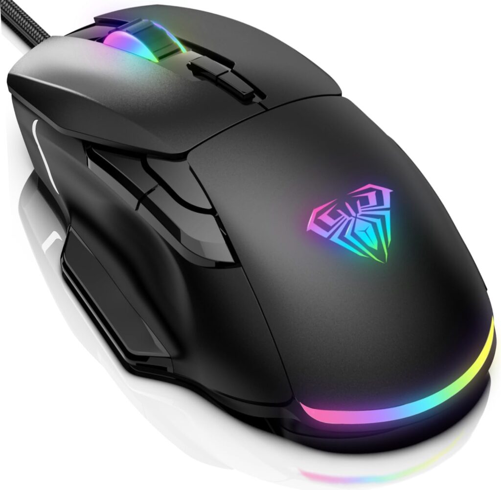 AULA Gaming Mouse, 12800 DPI RGB Wired Gaming Mouse with 13 Backlit Modes & 6 Programmable Macro Buttons, PC Gaming Mice Support DIY Keybinding, Mouse Gamer for Laptop PC Mac