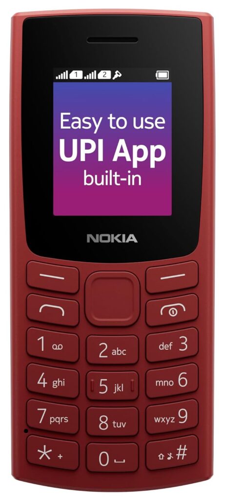 Nokia 106 Single Sim, Keypad Phone with Built-in UPI Payments App, Long-Lasting Battery, Wireless FM Radio & MP3 Player, and MicroSD Card Slot | Red