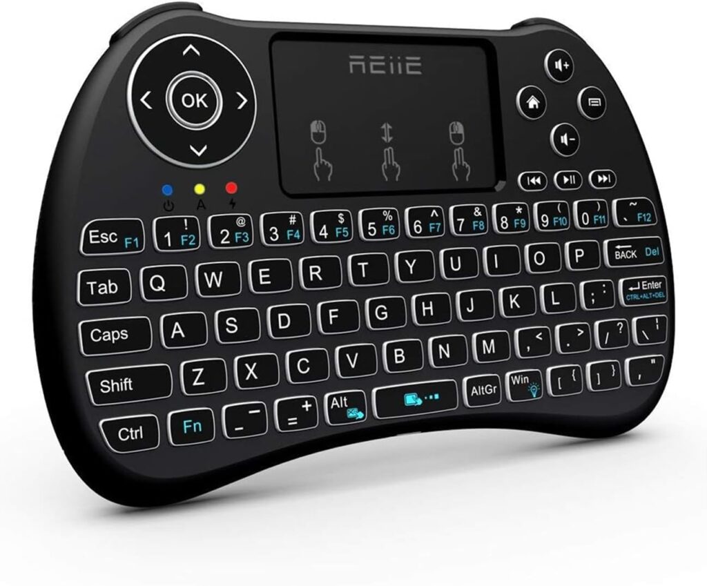 (2017 Backlit Version)REIIE H9+ Backlit Wireless Mini Handheld Remote Keyboard with Touchpad Work for PC, Raspberry Pi 2, Android TV Box , KODI, Windows 7 8 10