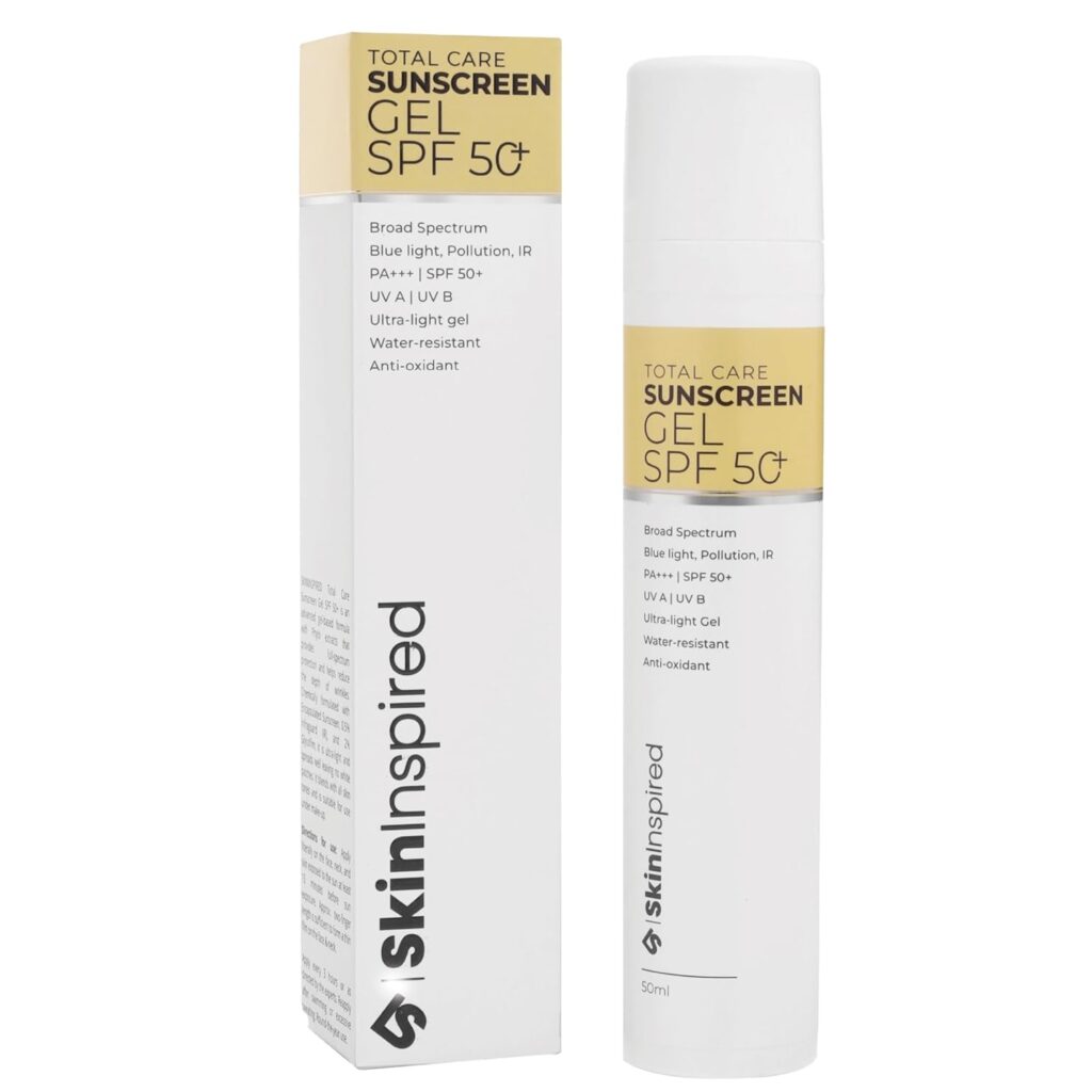 SkinInspired Total Care Gel Sunscreen Spf 50+ | Broad Spectrum Pa+++ Uva/Uvb Protection, Blue Light, Phyto Extracts | Ultra-Light Gel | Non-Sticky | No White Caste | For All Skin Types | 50 ml