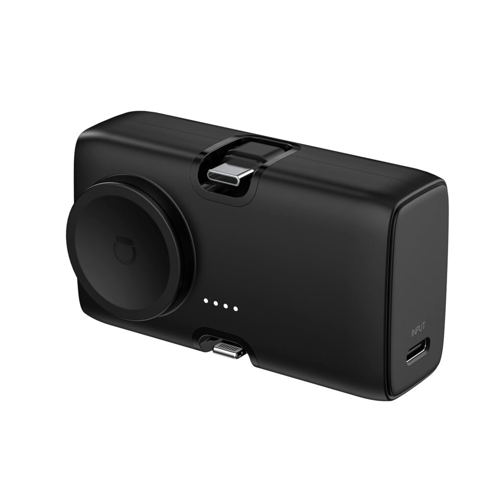 SEVENAIRE P70 Dual Port Portable Charger, 5000mAh Nano Power Bank with Built-in USB C & L Connector| iWatch Charger | 22.5W Fast Charging,Compact Compatible for iPhone,Android, iWatch,iPads(JETBLK)