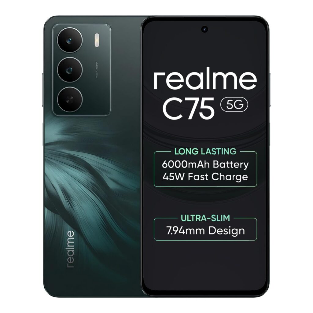 realme C75 Smartphone 6+128GB Midnight Lily, 6.67inch Screen, 120HZ Vision Display, 6000mAh Battery, 40MP Camera, MediaTek Dimensity 6300 Processor, IP64
