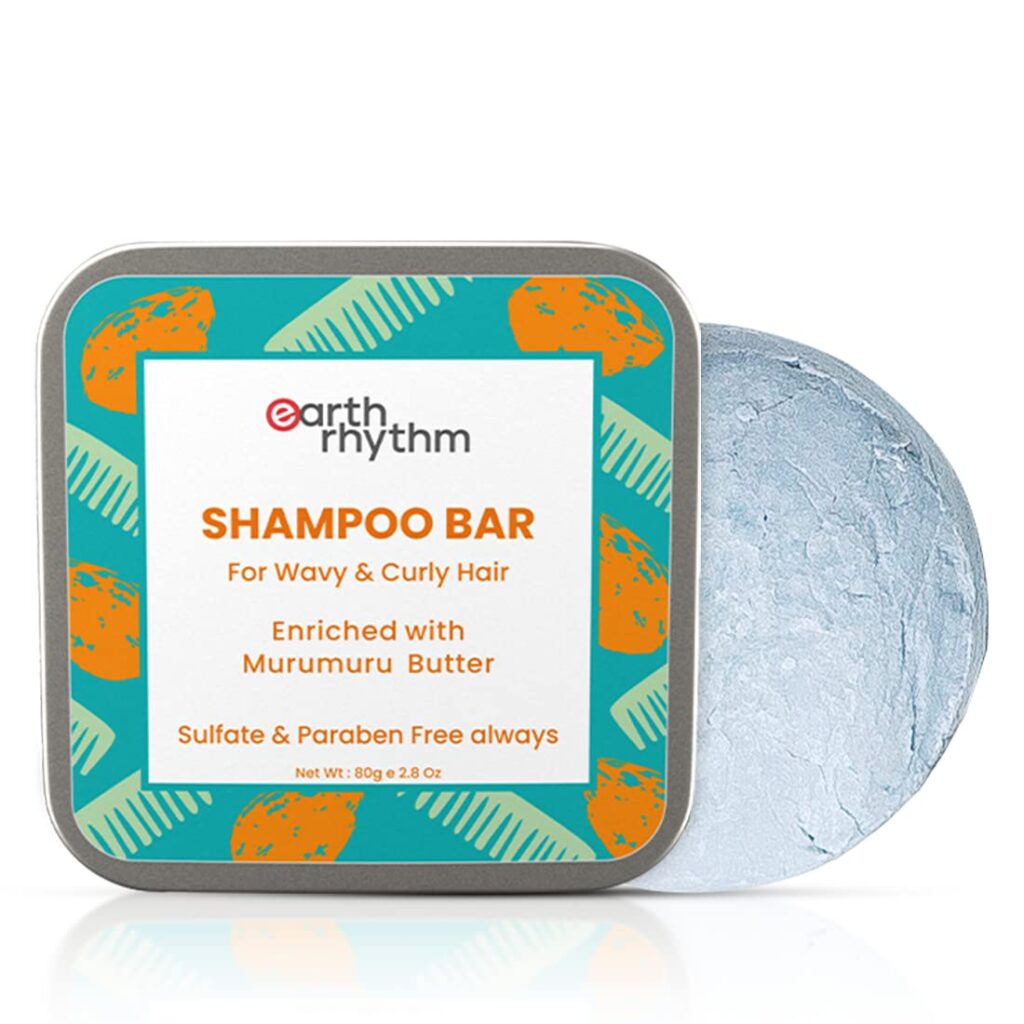 Earth Rhythm Murumuru Butter Shampoo Bar for Dry, Frizzy and Curly Hair, with Vitamin E | Deep Conditions, Softens & Maintains Growth | Sulphate & Paraben Free | Men & Women - 80g (Tin)