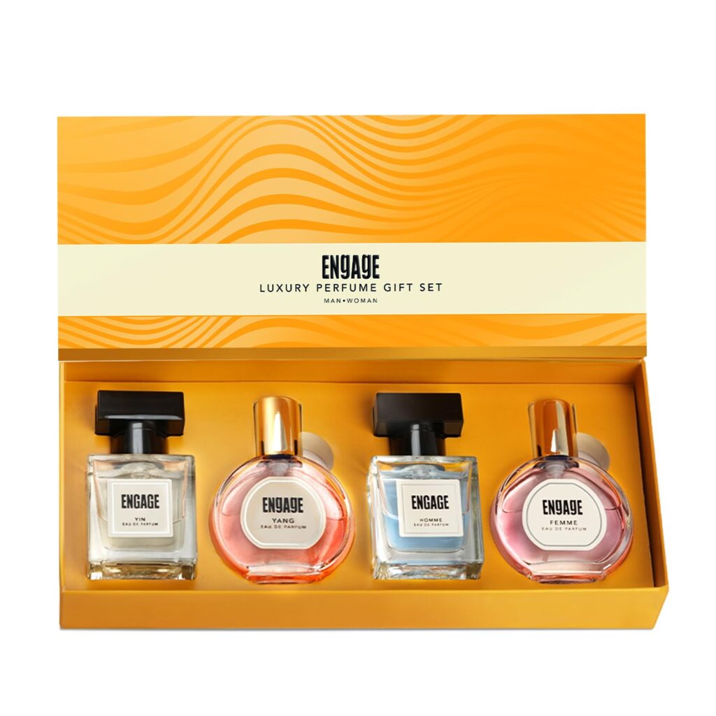 Engage Gift Set - Luxury Perfume For Women & Men 100ml, Long Lasting Smell Men & Women Perfume, Rakhi Hamper by ITC, Eau De Parfum, Travel Sized Combo, 25ml x 4, Rakshabandhan gift, Rakhi Gift