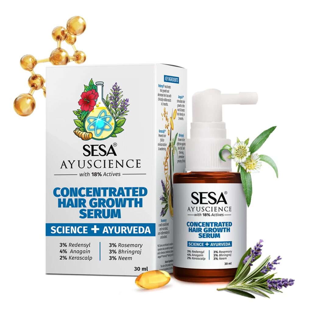 Sesa Ayuscience 3% Redensyl, 4% Anagain, 2% Kerascalp Hair Growth Serum With Rosemary, Bhringraj, Neem For Hair Growth Strengthens Roots Controls Hair Fall - 30ml