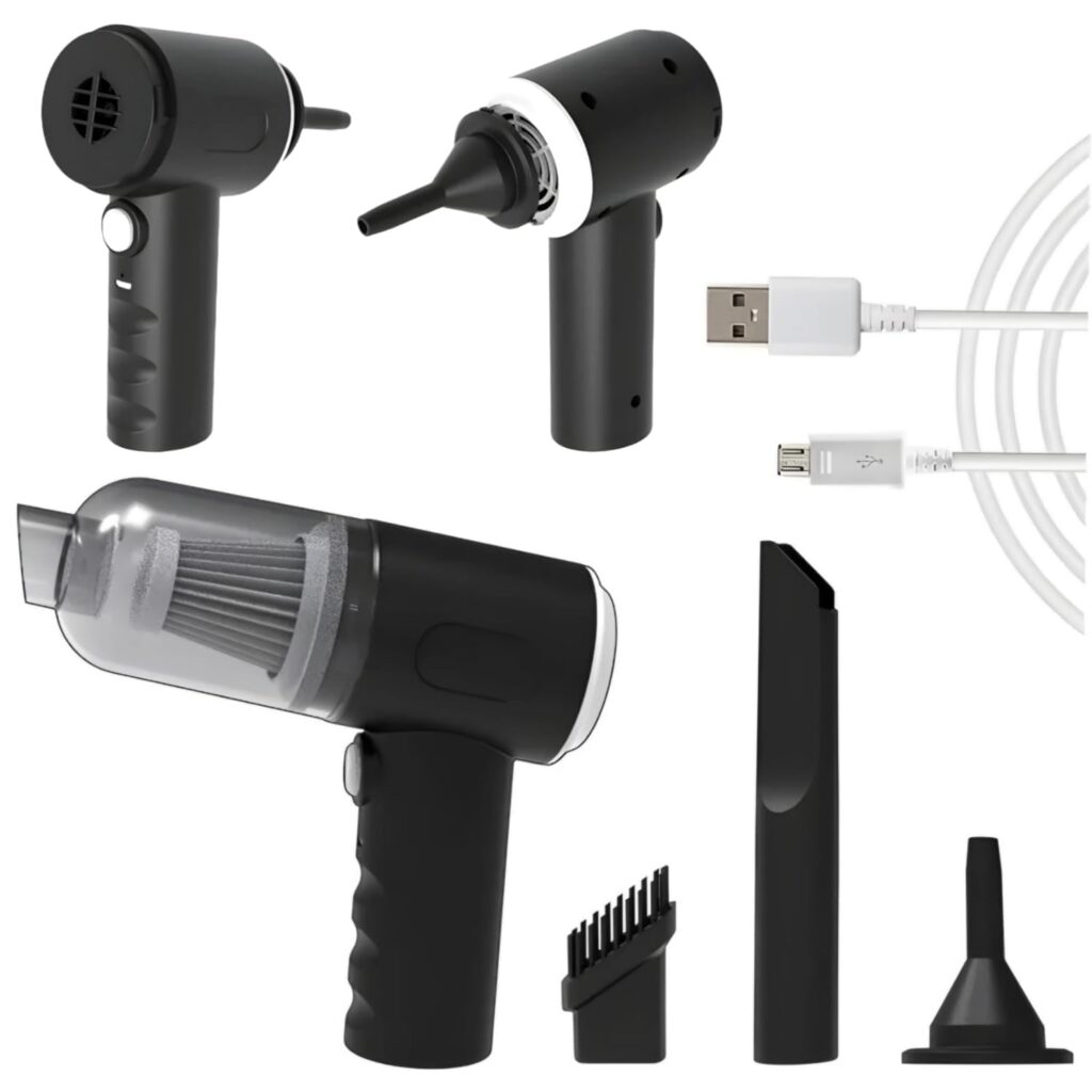 Car Vacuum Cleaner 2 in 1 with 3 Attachments & Blower | Cordless Handheld Vacuum Cleaner for Wet & Dry Cleaning for Home/Office/Car/Keyboard/Travel/Sofa/Office (1BLACK)