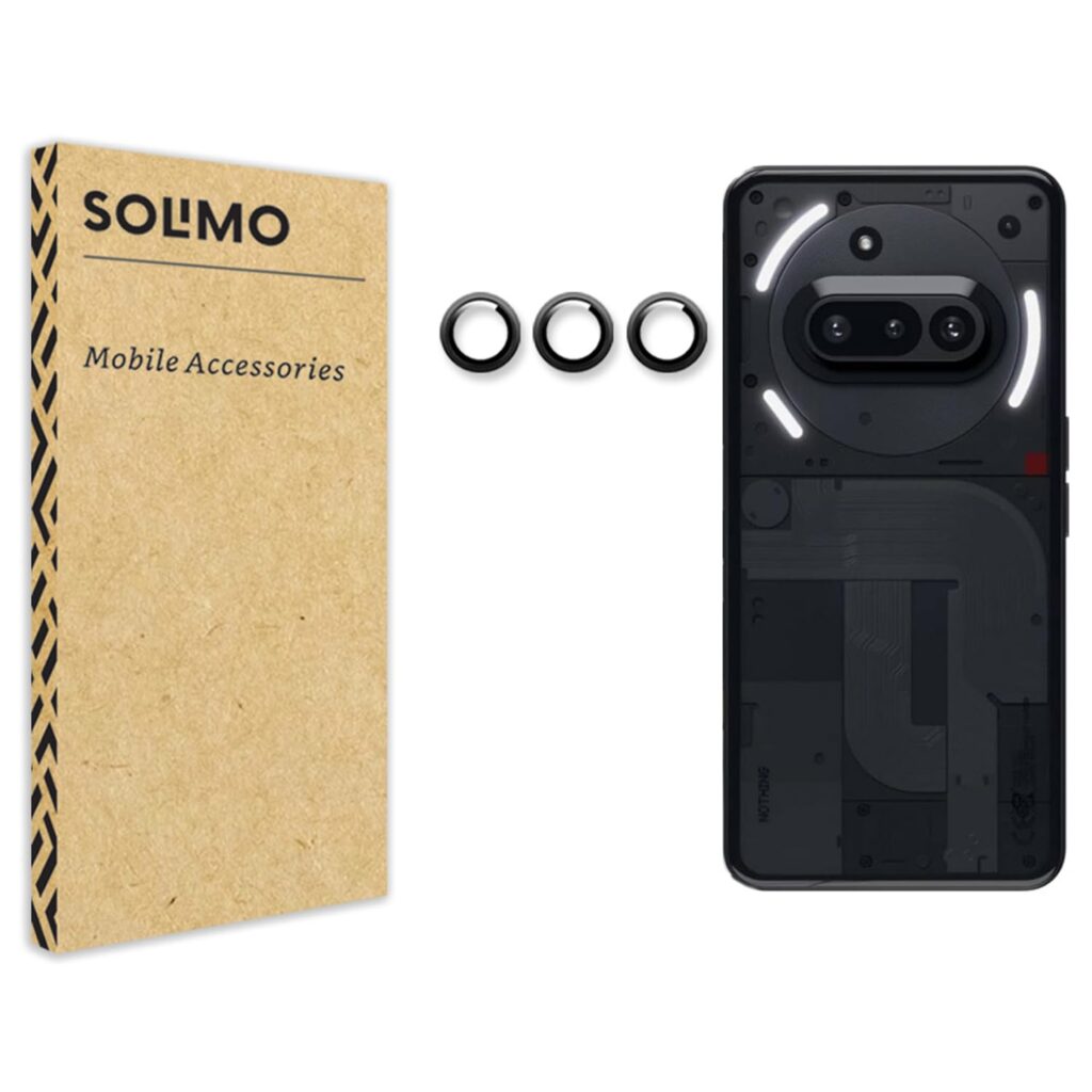 Amazon Brand - Solimo Camera Glass Lens Protector Ring for Nothing Phone 3A 5G Case Friendly with Edge-to-Edge Protector Coverage and Easy Installation (Black)