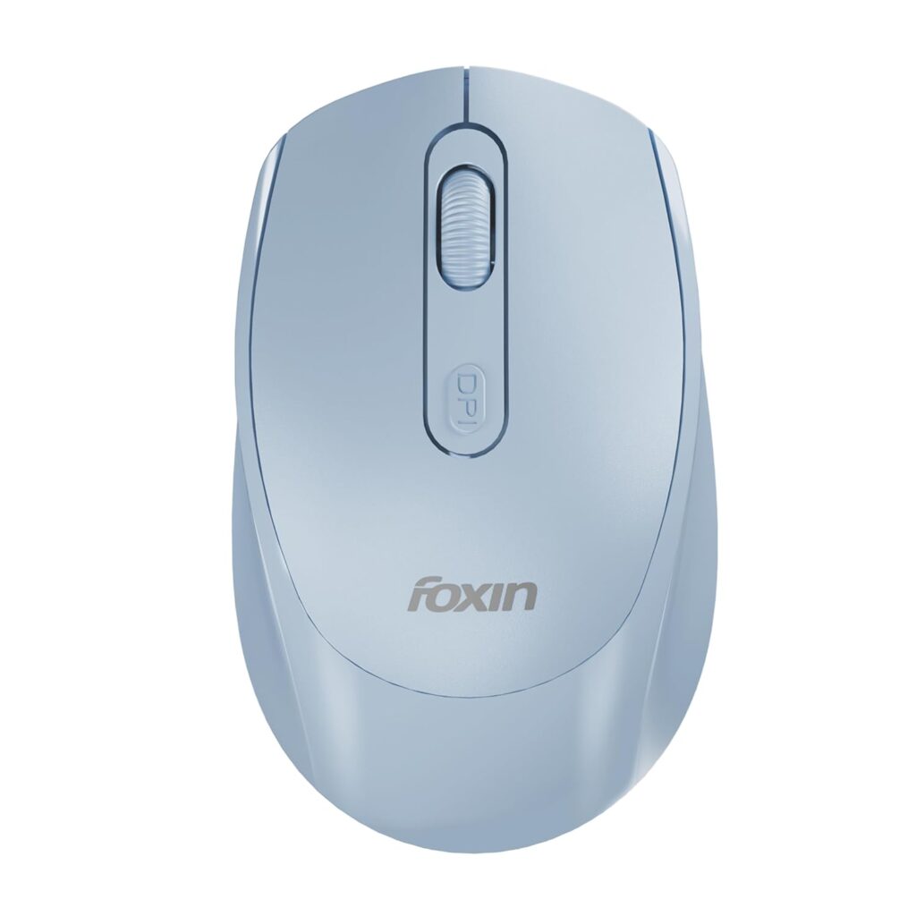 Foxin Flow Wireless Mouse with Rechargeable Battery, Bluetooth 5.0 & 2.4 Ghz Dual Connectivity, 4 Buttons, Upto 1600 DPI, Type-C Charging | Ergonomic Office Mouse for Laptop, MacBook, PC | Blue