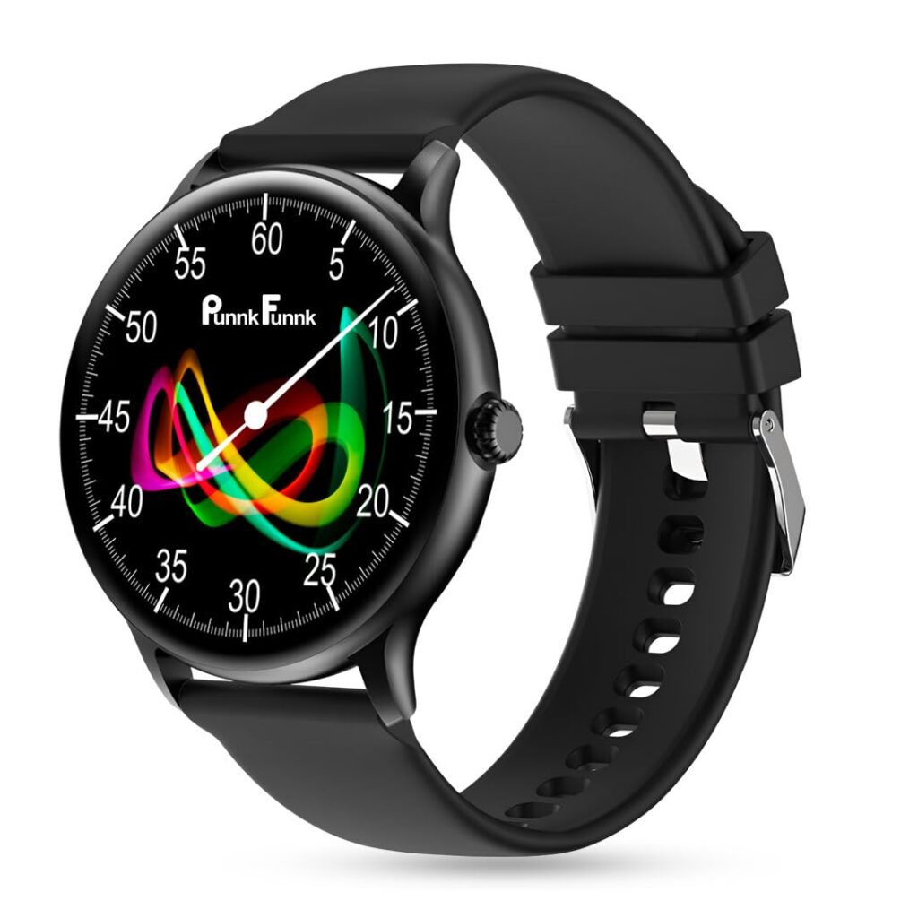 PunnkFunnk Glavito Round Dial Smartwatch with 1.49" AMOLED Display, Bluetooth Calling, Functional Crown Control, 100+ Sports Modes, IP67, Health Tracking, 100+ Watch Faces for Men & Women (Black)