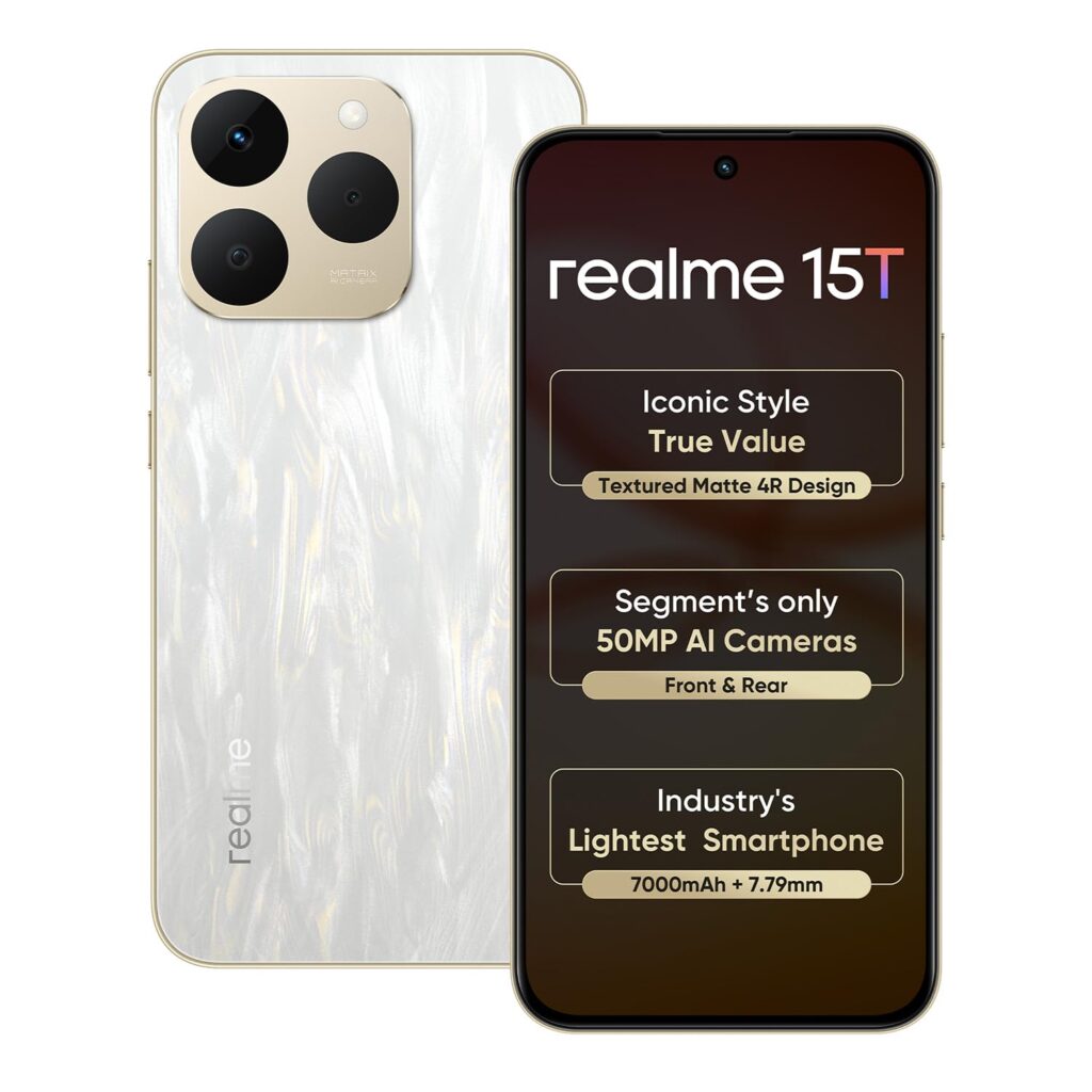 realme 15T 5G Smartphone 8+256GB Silver,6.67inch Screen, 120Hz Display,7000mAh Battery,60W Fast Charge,Front & Rear Dual 50MP Cameras, Dimensity 6400 Max 5G Chipset,IP69