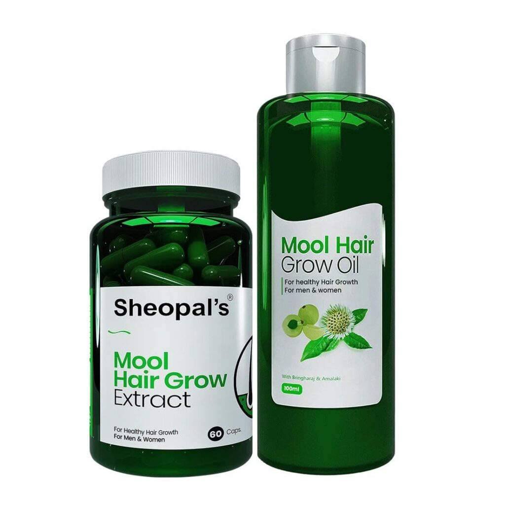 Sheopal's Mool Hair Grow Oil and Growth Capsule (100 ml + 60 Capsule) Promotes Healthy Strong Anti-Fall DHT Blocker for Both Men & Women