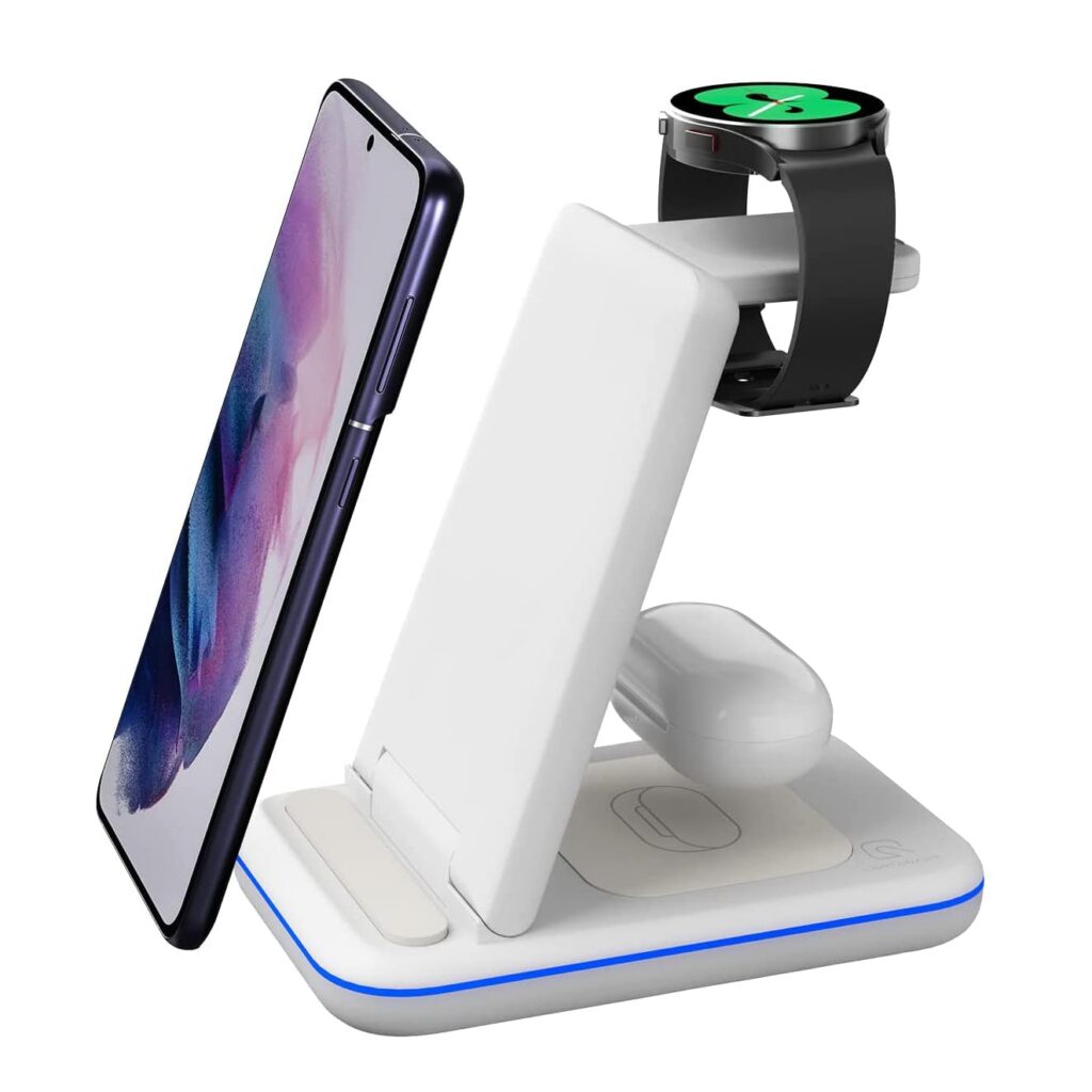 UNIGEN UNIDOCK 350 | 15W Foldable Fast Wireless Charging Station | Compatible with All Wireless Charging Smartphones, Galaxy Watch 5/4/3/Active 2 & Buds (White)